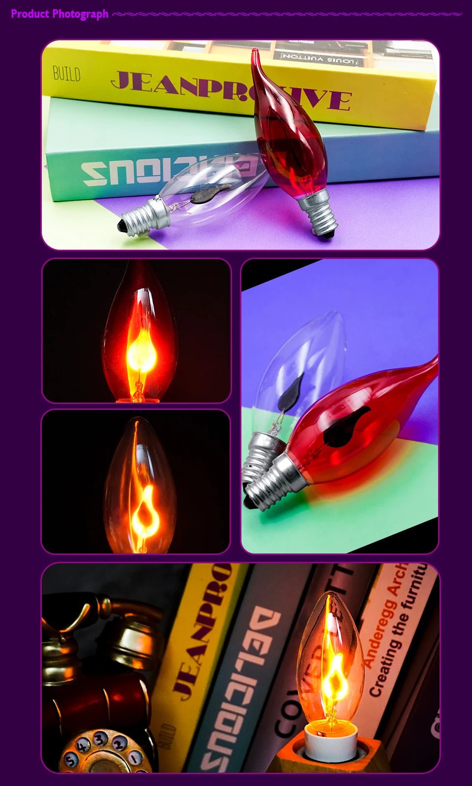 C35 Flame Tip Edison LED Candle Bulbs E14 E27 3W, Vintage Flickering Effect, 1-12 Pack - Hans Lumiere