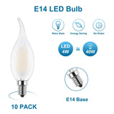 C35 Frosted Candle Edison LED Filament Bulbs E14 4W 2700K, Dimmable or Non-Dimmable, 6 or 10 Pack - Hans Lumiere