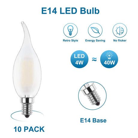 C35 Frosted Candle Edison LED Filament Bulbs E14 4W 2700K, Dimmable or Non-Dimmable, 6 or 10 Pack - Hans Lumiere