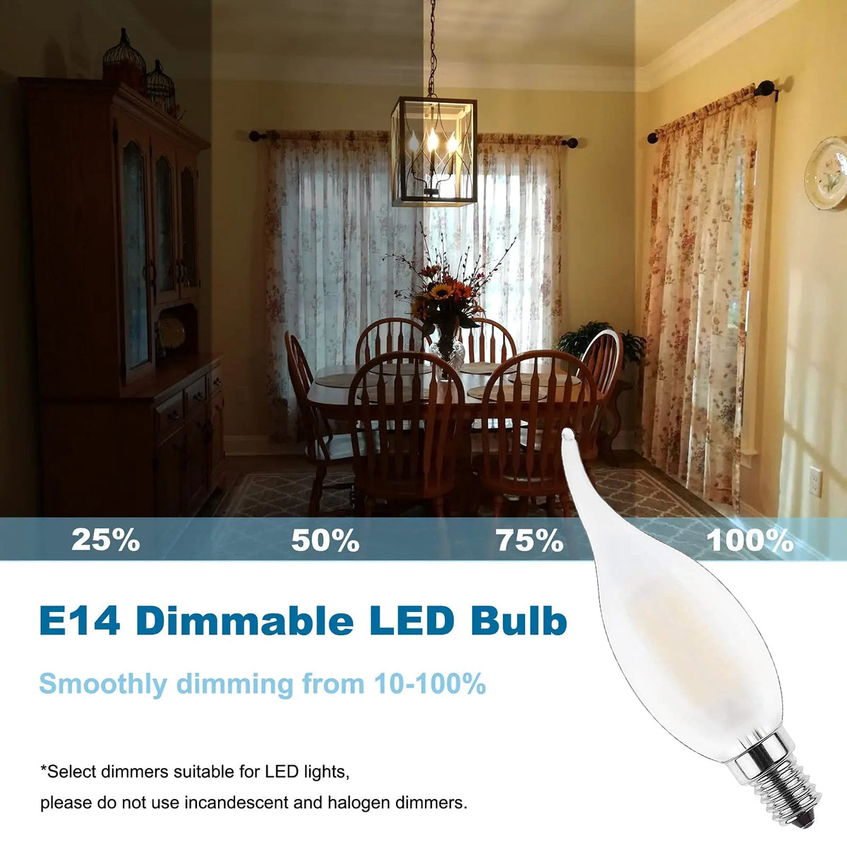 C35 Frosted Candle Edison LED Filament Bulbs E14 4W 2700K, Dimmable or Non-Dimmable, 6 or 10 Pack - Hans Lumiere