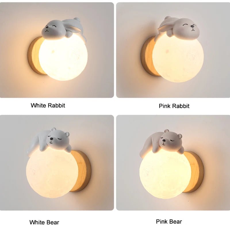 Cartoon Bear On Moon Wall Lamp - Hans Lumiere