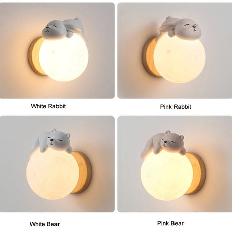 Cartoon Bear On Moon Wall Lamp - Hans Lumiere