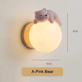 Cartoon Bear On Moon Wall Lamp - Hans Lumiere