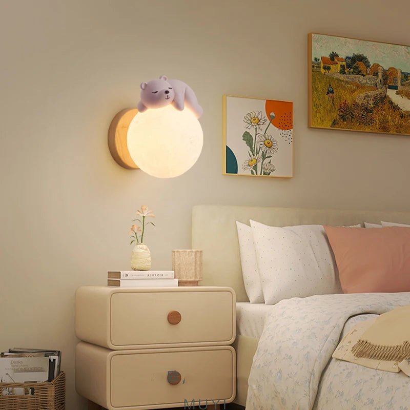 Cartoon Bear On Moon Wall Lamp - Hans Lumiere