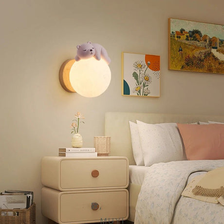 Cartoon Bear On Moon Wall Lamp - Hans Lumiere