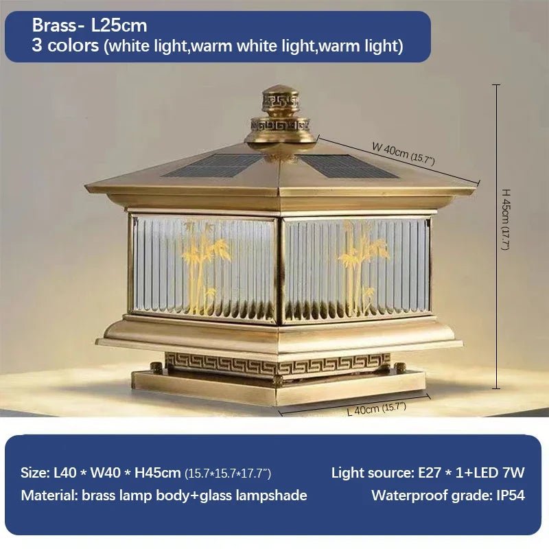 Creative Brass Outdoor Solar Post Lamp - Hans Lumiere