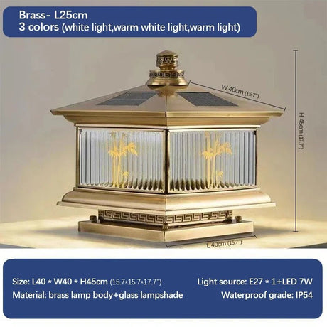 Creative Brass Outdoor Solar Post Lamp - Hans Lumiere