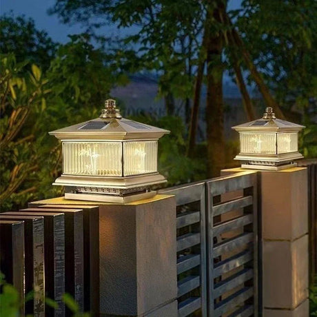 Creative Brass Outdoor Solar Post Lamp - Hans Lumiere