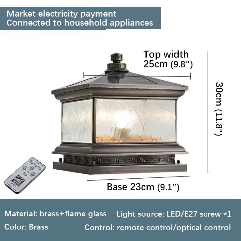 Creative Brass Outdoor Solar Post Lamp - Hans Lumiere