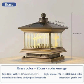 Creative Brass Outdoor Solar Post Lamp - Hans Lumiere