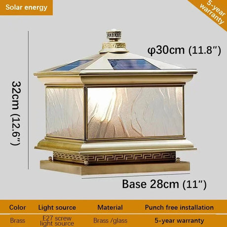 Creative Brass Outdoor Solar Post Lamp - Hans Lumiere