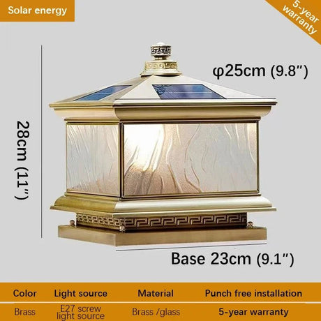 Creative Brass Outdoor Solar Post Lamp - Hans Lumiere