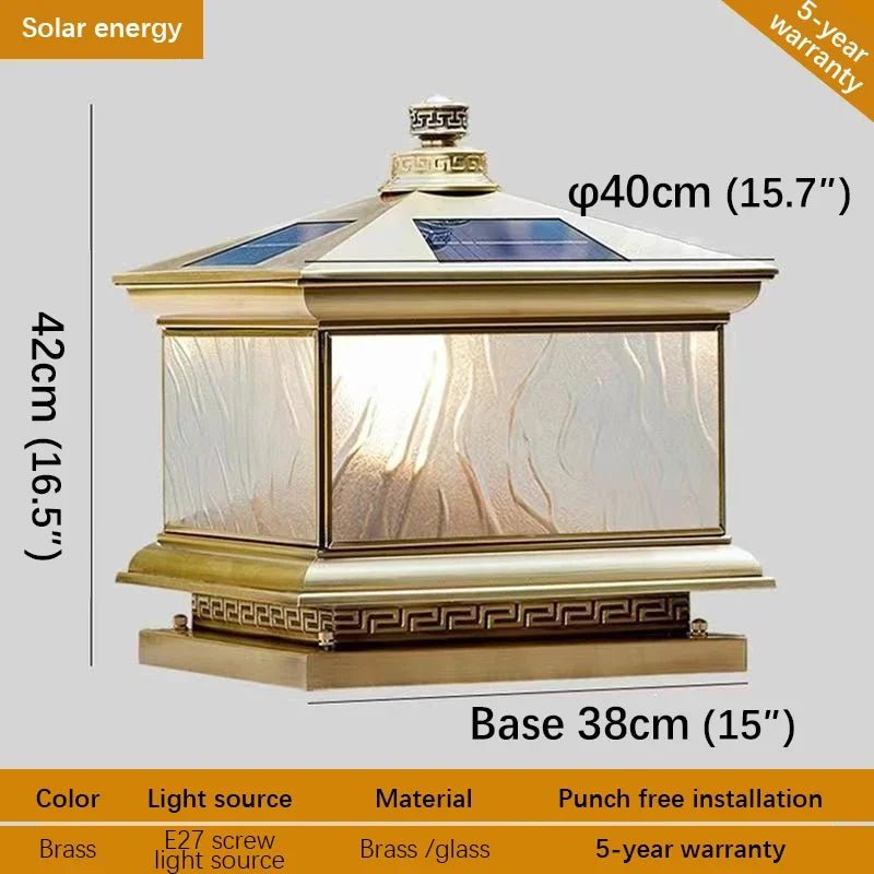 Creative Brass Outdoor Solar Post Lamp - Hans Lumiere