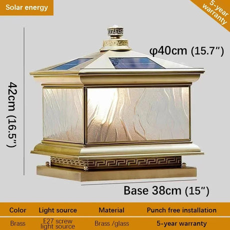 Creative Brass Outdoor Solar Post Lamp - Hans Lumiere