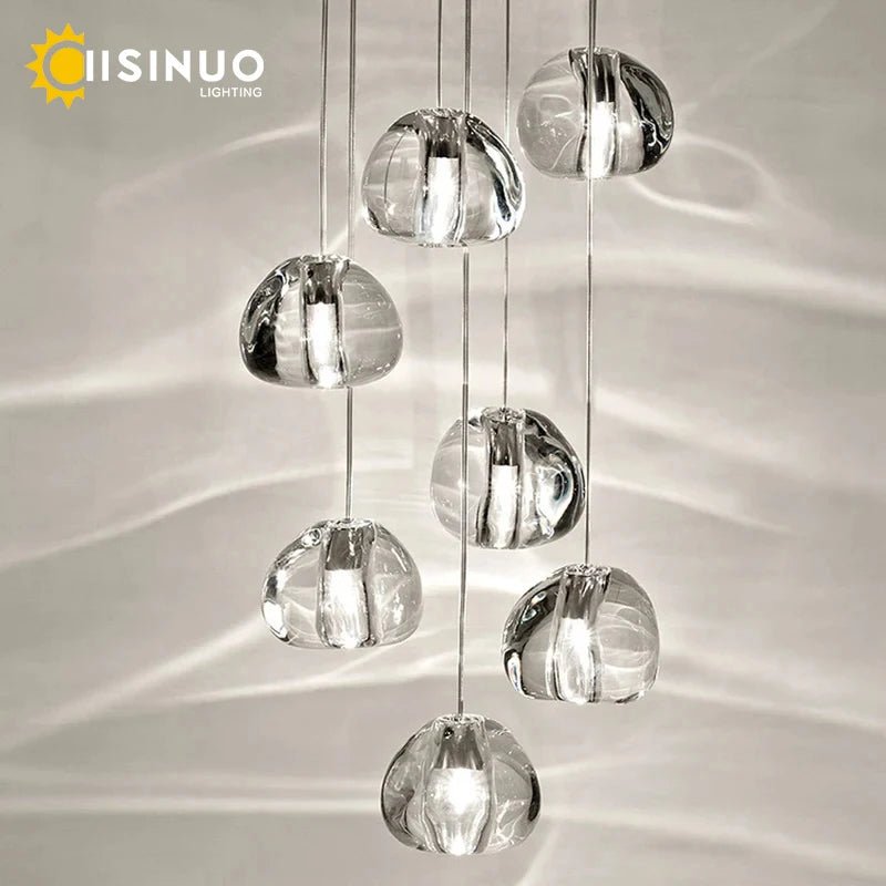 Crystal Ball Staircase Chandelier - Adjustable Cord Pendant Light Fixture - Hans Lumiere