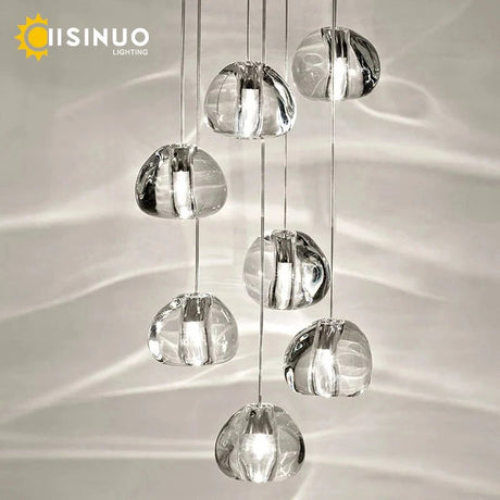 Crystal Ball Staircase Chandelier - Adjustable Cord Pendant Light Fixture - Hans Lumiere