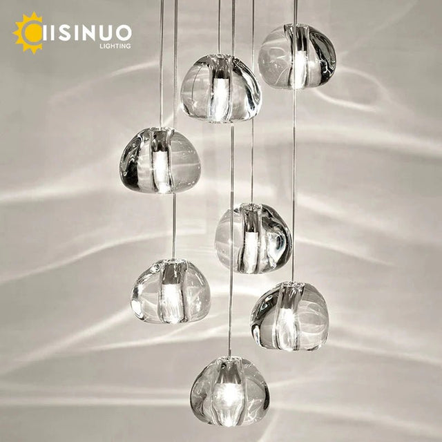 Crystal Ball Staircase Chandelier - Adjustable Cord Pendant Light Fixture - Hans Lumiere