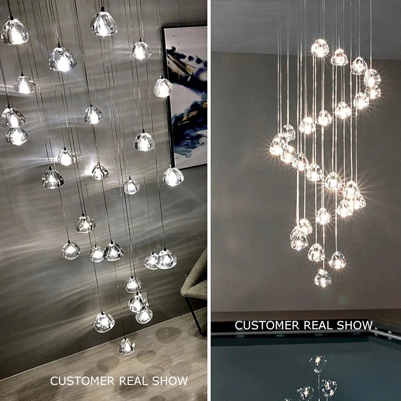 Crystal Ball Staircase Chandelier - Adjustable Cord Pendant Light Fixture - Hans Lumiere