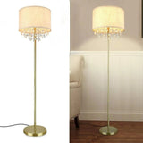 Crystal LED Floor Lamp With Tall Pole Fabric Shade - Hans Lumiere