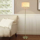 Crystal LED Floor Lamp With Tall Pole Fabric Shade - Hans Lumiere