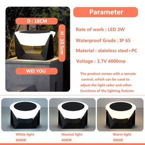 Cylindrical Waterproof Solar Column LED Lamp With Remote Control - Hans Lumiere