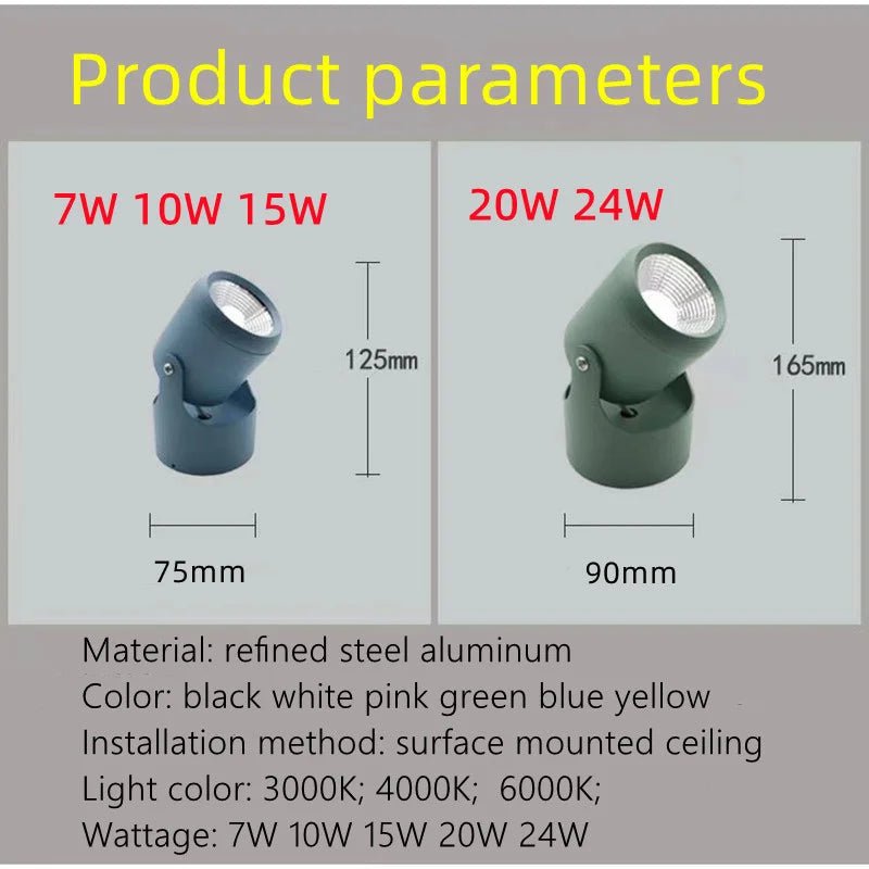 Dimmable COB LED Surface-Mounted Downlight - 180° Rotating Ceiling Spotlight - Hans Lumiere