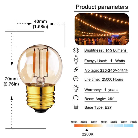 Dimmable Mini Globe LED Bulb G40 1W E26 E27 - Hans Lumiere
