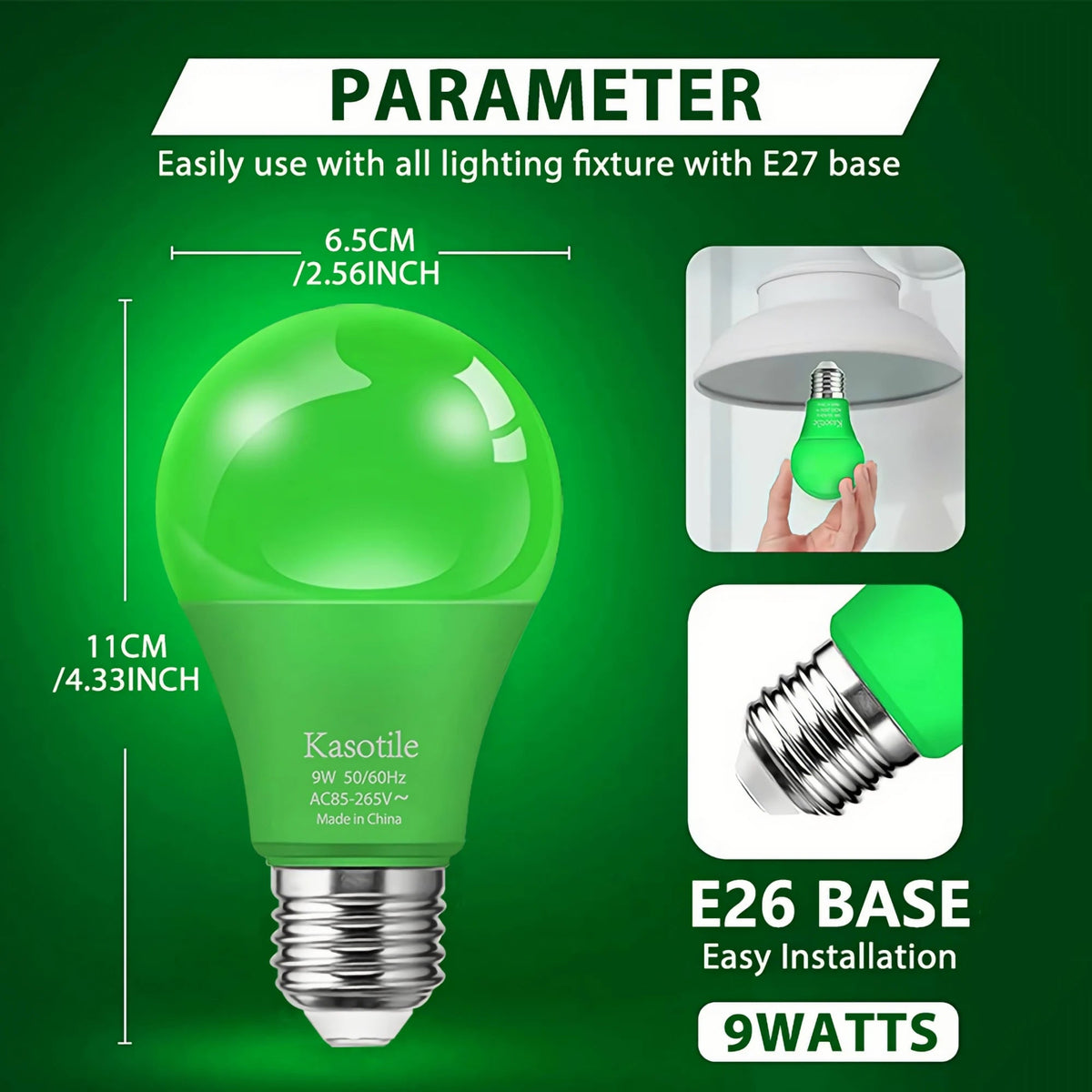 E26 Green LED Light Bulb 9W, Colored Party & Garden Light, 2 Pack - Hans Lumiere
