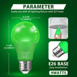 E26 Green LED Light Bulb 9W, Colored Party & Garden Light, 2 Pack - Hans Lumiere