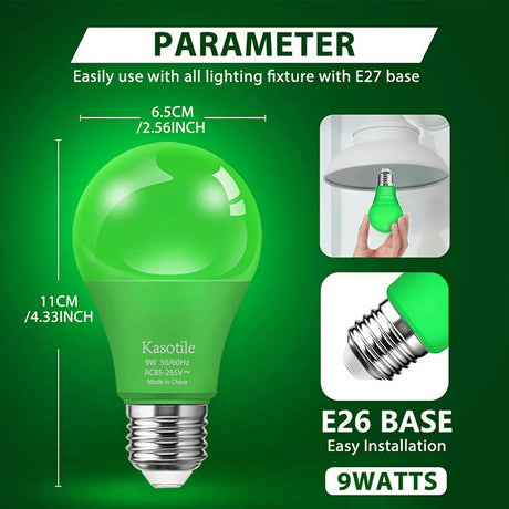 E26 Green LED Light Bulb 9W, Colored Party & Garden Light, 2 Pack - Hans Lumiere