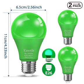 E26 Green LED Light Bulb 9W, Colored Party & Garden Light, 2 Pack - Hans Lumiere