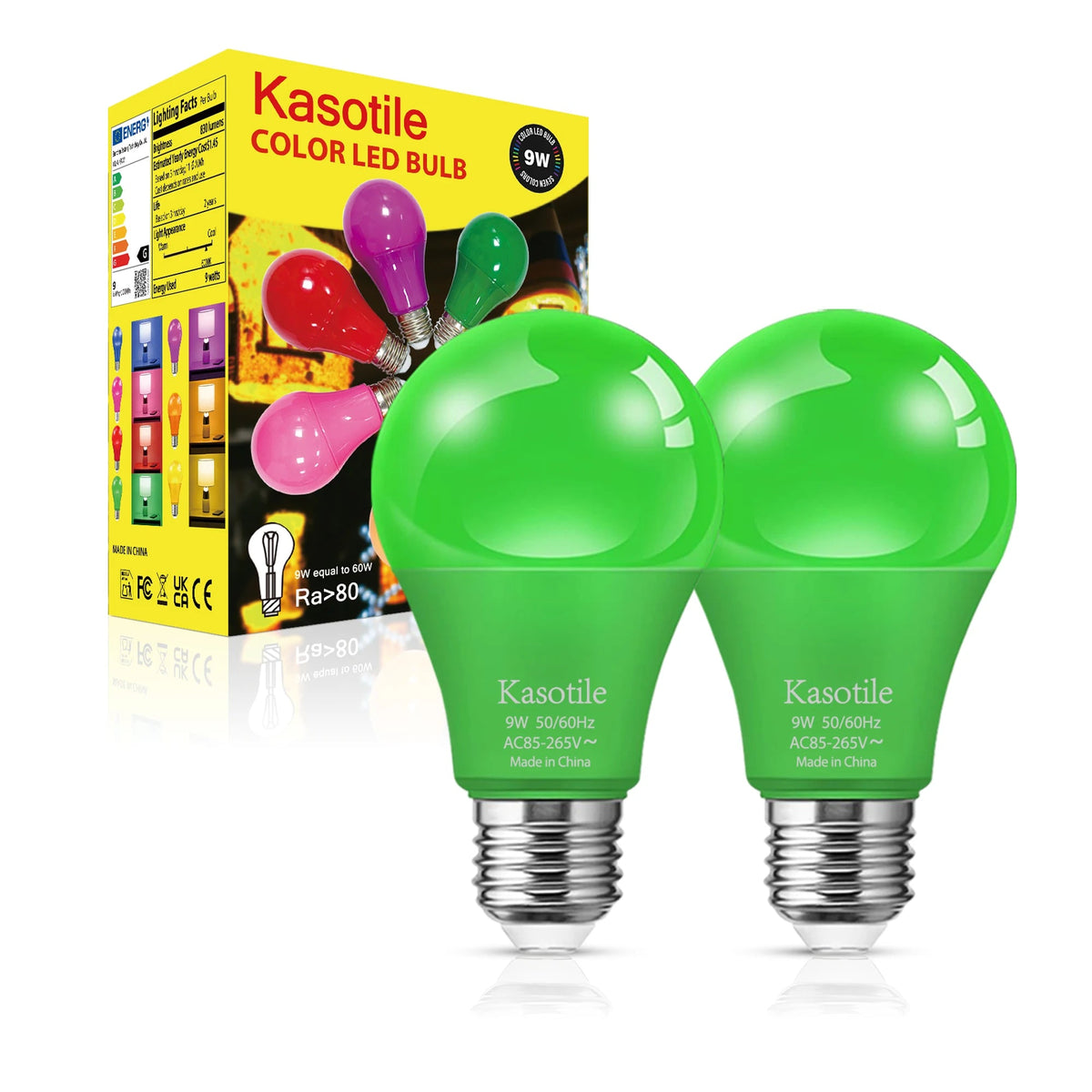 E26 Green LED Light Bulb 9W, Colored Party & Garden Light, 2 Pack - Hans Lumiere