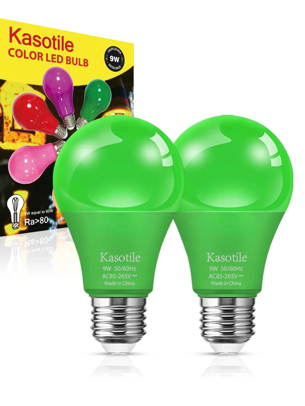 E26 Green LED Light Bulb 9W, Colored Party & Garden Light, 2 Pack - Hans Lumiere