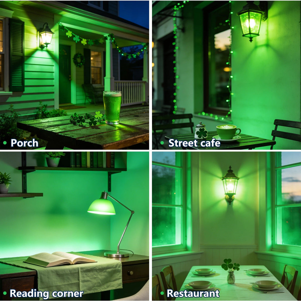 E26 Green LED Light Bulb 9W, Colored Party & Garden Light, 2 Pack - Hans Lumiere