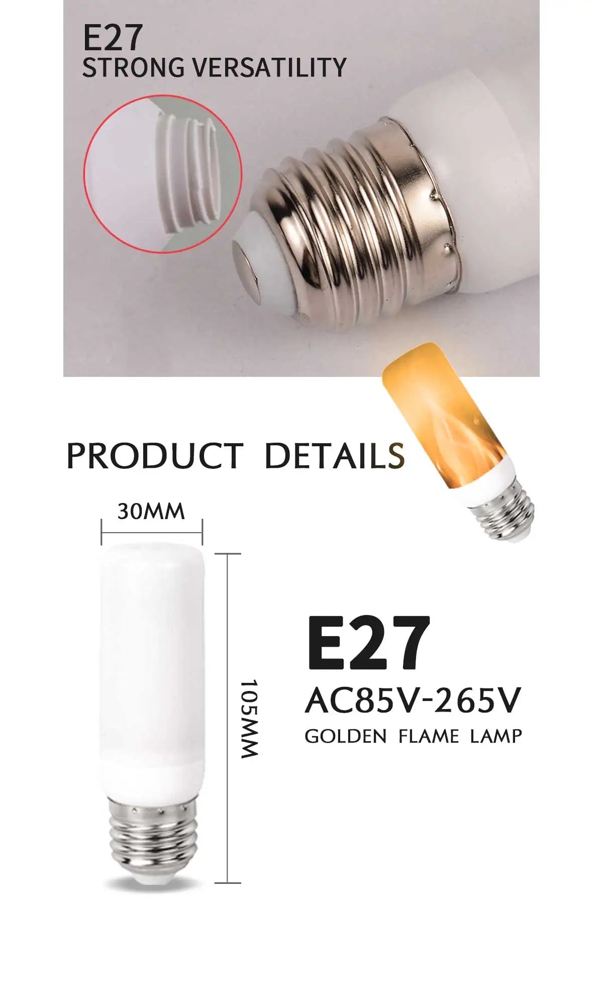 E27 LED Flickering Flame Effect Bulbs 5W, 3 Modes, 10 Pack - Hans Lumiere