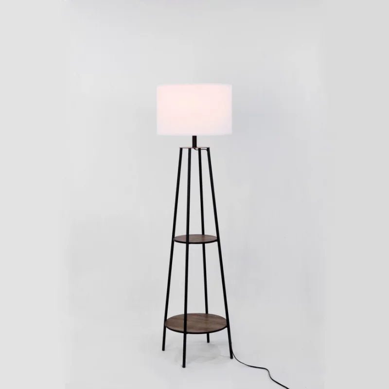 Etagere 62" Matte Black Mid - Century Style Floor Lamp, With 2 Wood Shelves - Hans Lumiere