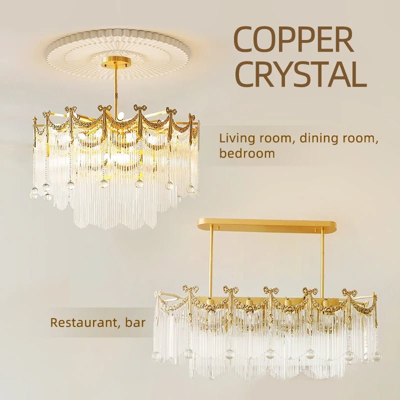 French Crystal Copper LED Pendant Light for Kitchen Islands & Dining Rooms - Hans Lumiere