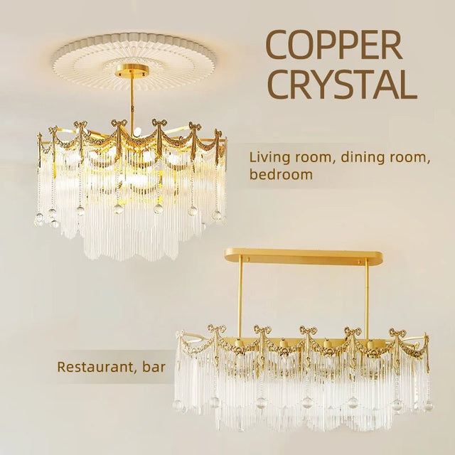 French Crystal Copper LED Pendant Light for Kitchen Islands & Dining Rooms - Hans Lumiere