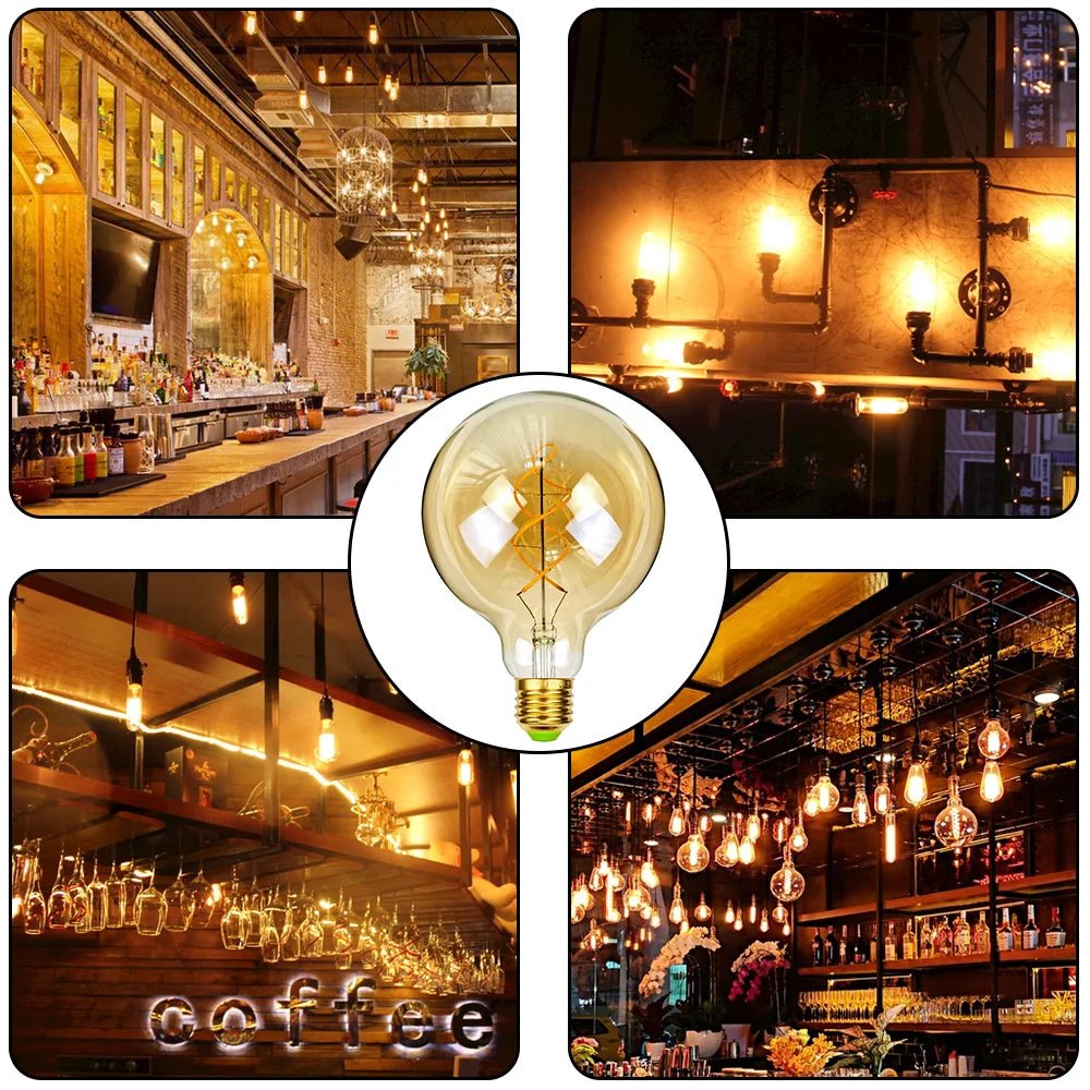 G125 Big Globe Spiral Filament Edison LED Bulb 4W Dimmable Amber, E26 E27 - Hans Lumiere