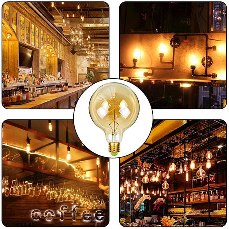 G125 Big Globe Spiral Filament Edison LED Bulb 4W Dimmable Amber, E26 E27 - Hans Lumiere