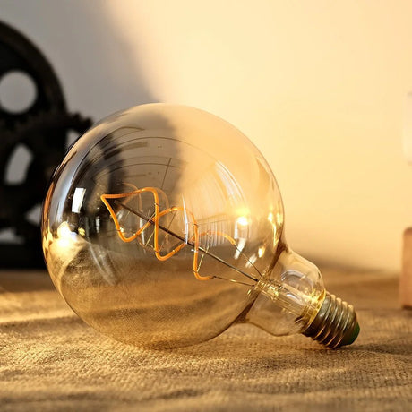 G125 Big Globe Spiral Filament Edison LED Bulb 4W Dimmable Amber, E26 E27 - Hans Lumiere