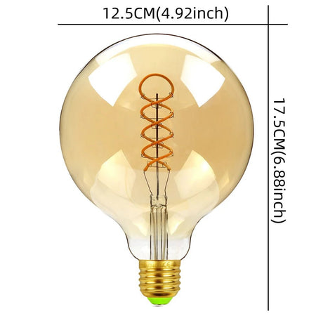 G125 Big Globe Spiral Filament Edison LED Bulb 4W Dimmable Amber, E26 E27 - Hans Lumiere
