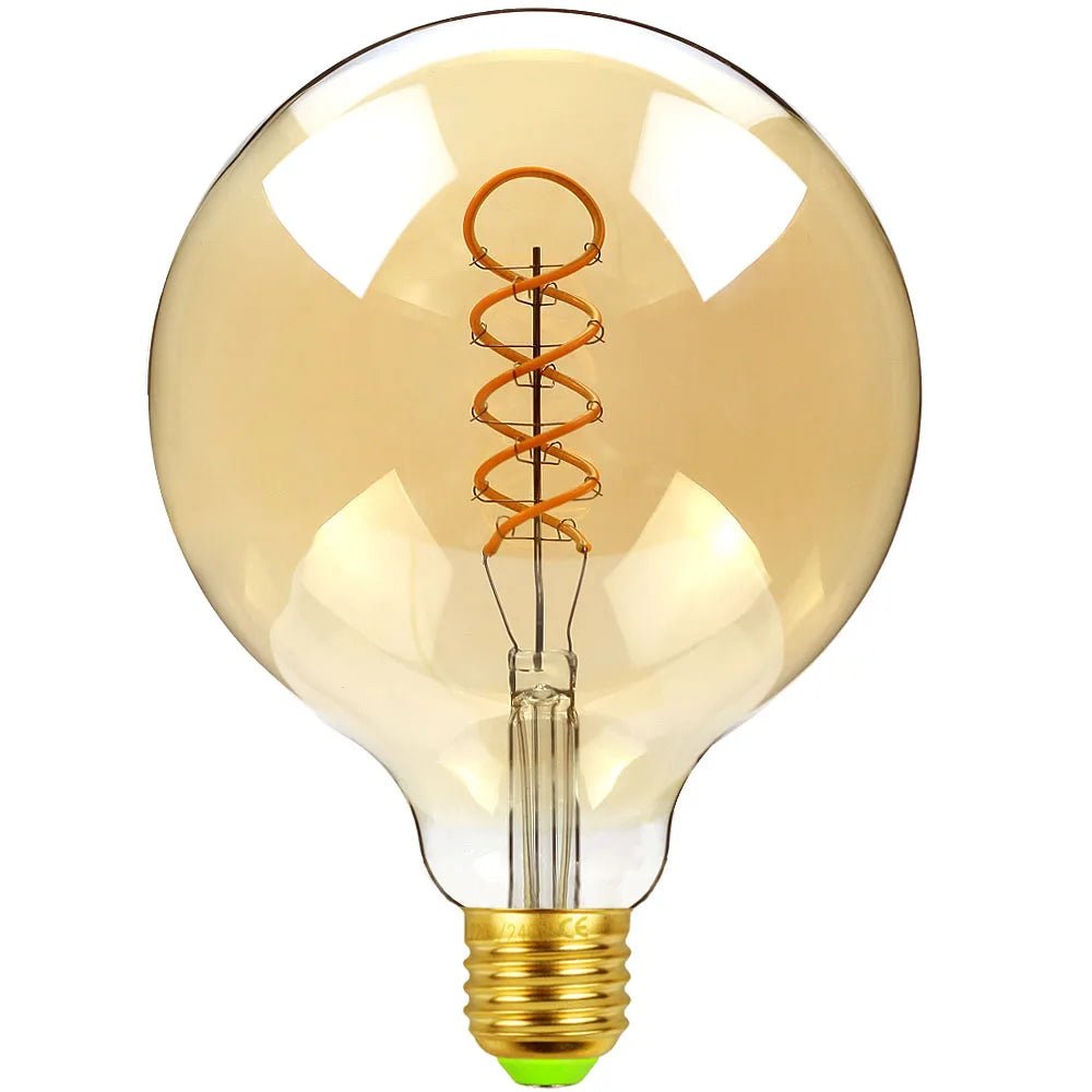 G125 Big Globe Spiral Filament Edison LED Bulb 4W Dimmable Amber, E26 E27 - Hans Lumiere