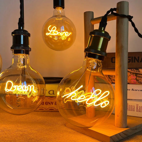 G125 Word Filament Edison LED Bulb 4W Dimmable, Love Home Hello Heart & Music Designs - Hans Lumiere
