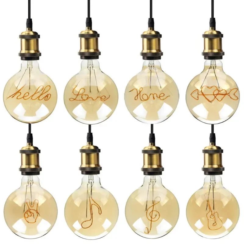G125 Word Filament Edison LED Bulb 4W Dimmable, Love Home Hello Heart & Music Designs - Hans Lumiere