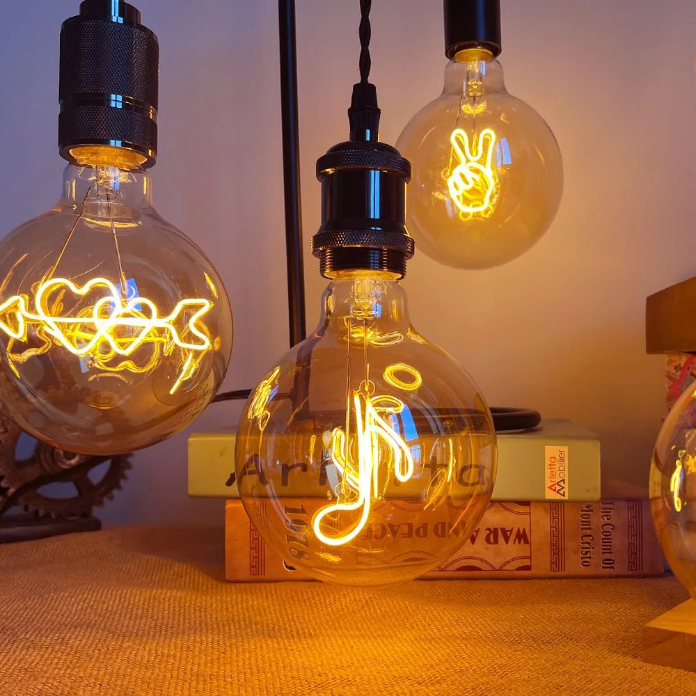 G125 Word Filament Edison LED Bulb 4W Dimmable, Love Home Hello Heart & Music Designs - Hans Lumiere
