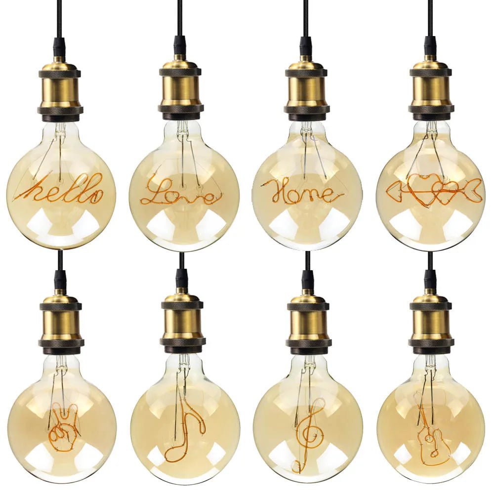 G125 Word Filament Edison LED Bulb 4W Dimmable, Love Home Hello Heart & Music Designs - Hans Lumiere