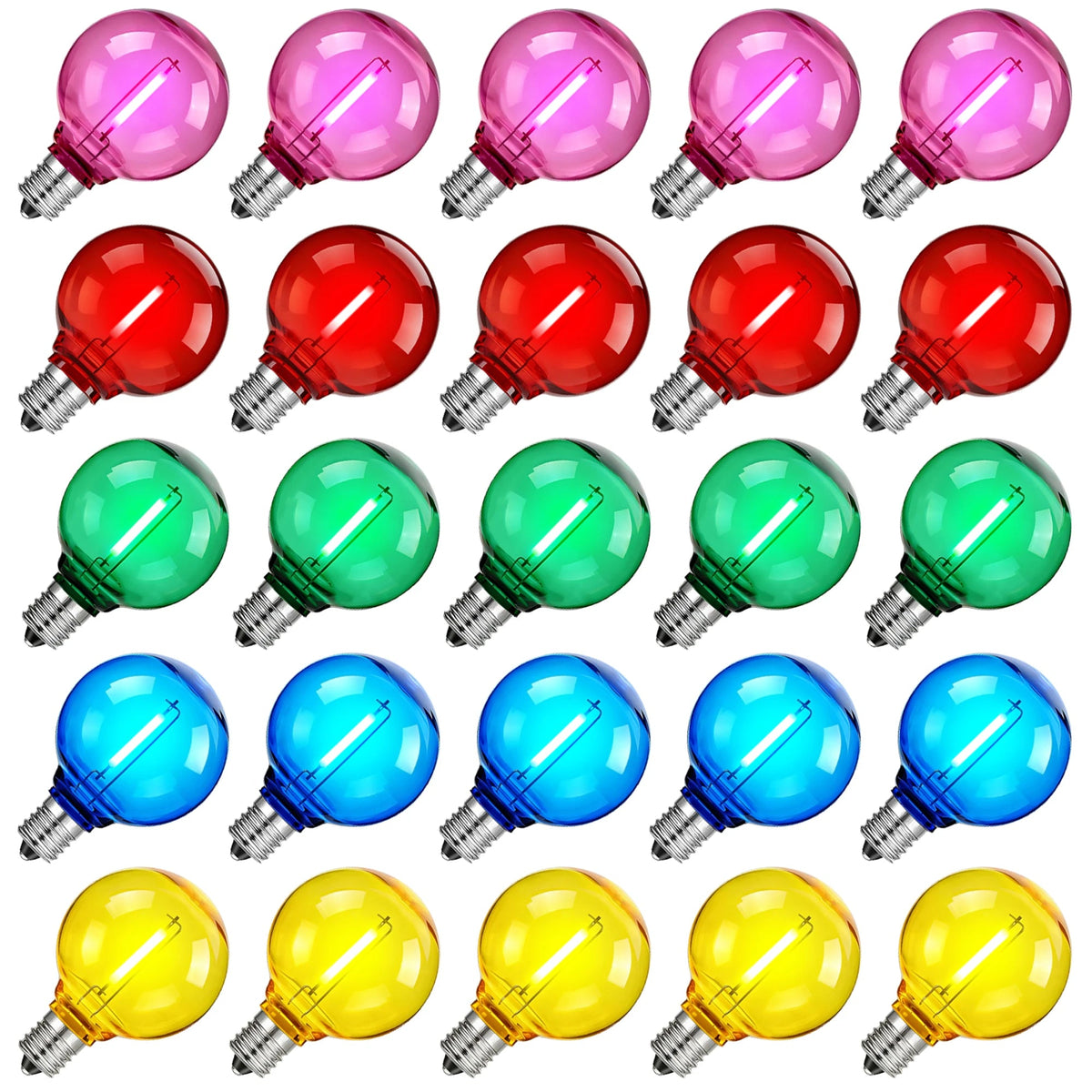 G40 Colored LED Globe Bulbs E12 1W Shatterproof, Red Blue Green Yellow Purple RGB, 25 or 50 Pack - Hans Lumiere