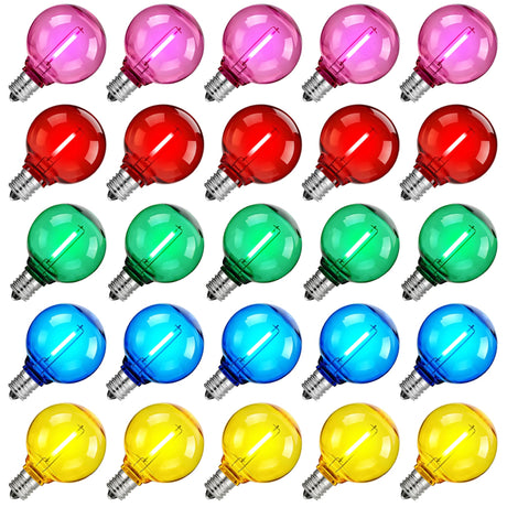G40 Colored LED Globe Bulbs E12 1W Shatterproof, Red Blue Green Yellow Purple RGB, 25 or 50 Pack - Hans Lumiere