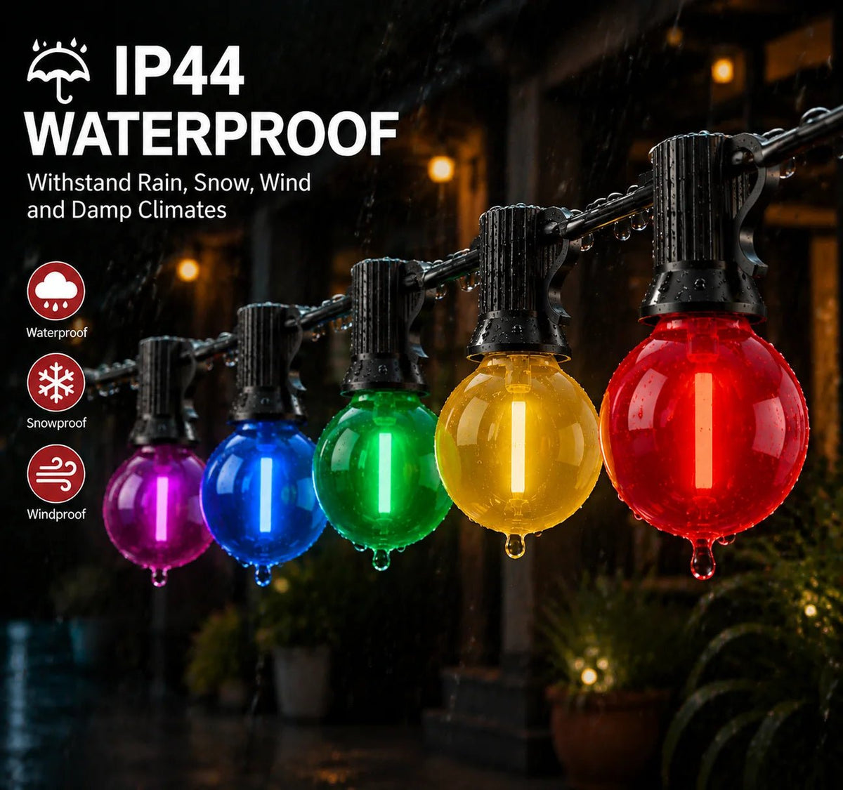 G40 Colored LED Globe Bulbs E12 1W Shatterproof, Red Blue Green Yellow Purple RGB, 25 or 50 Pack - Hans Lumiere